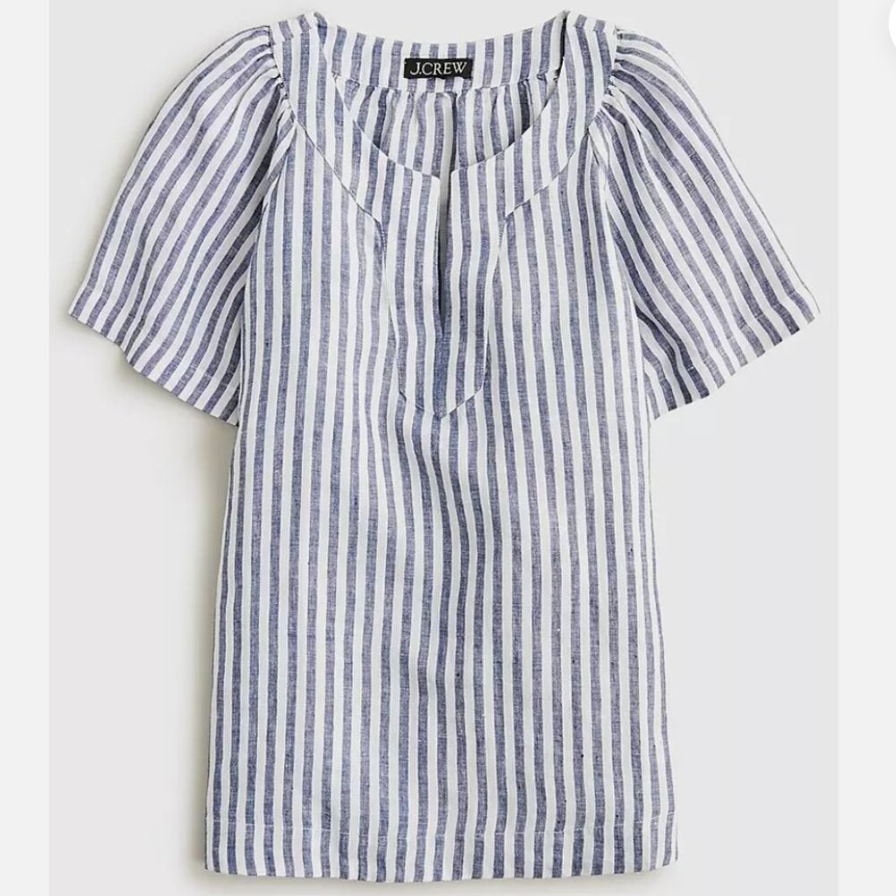 J. Crew Blue and White linen Striped Blouse